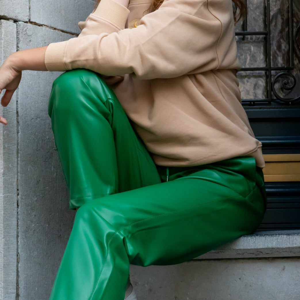 EMMA green leather pants – elle and rapha