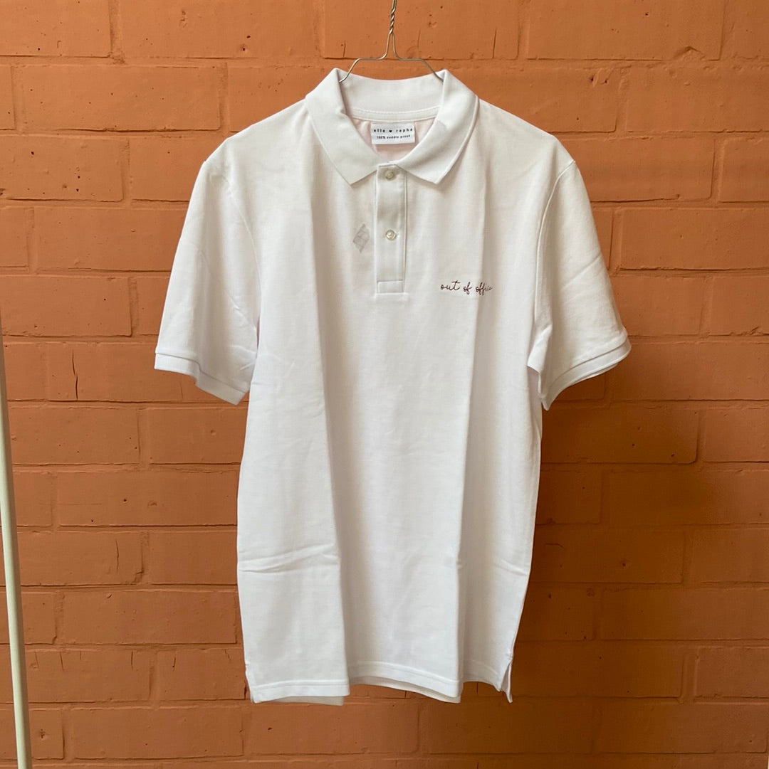 white polo OUT OF OFFICE imperfections 437 medium